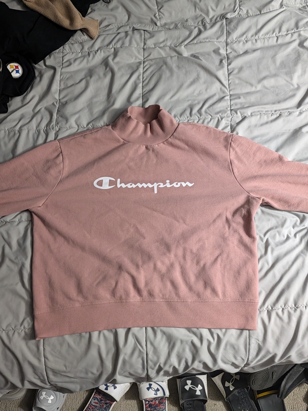 Champion Men's Pink Mock Neck Sweatshirt